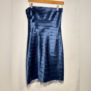 BCBGMaxAzria Strapless Satin Dress in Deep Blue